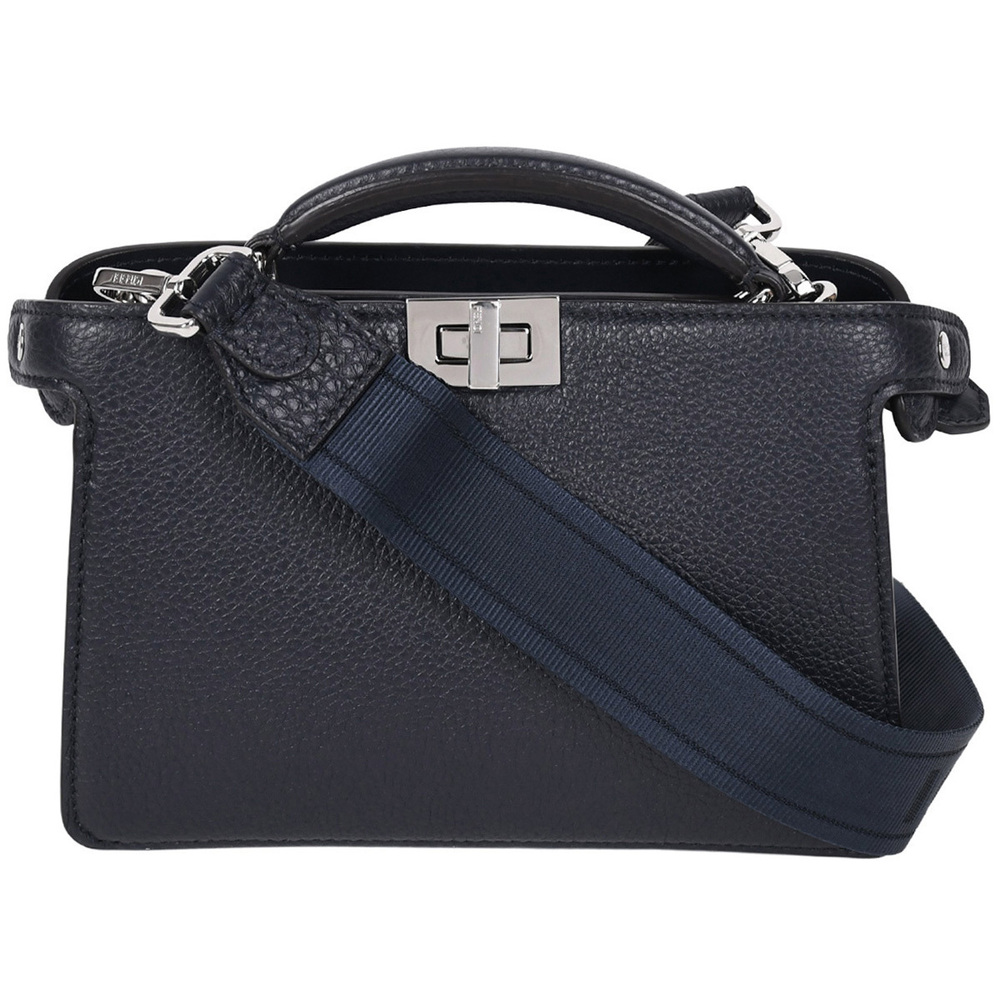 Fendi Peekaboo ISee U Cross Handbag Shoulder Bag Leather Navy Blue
